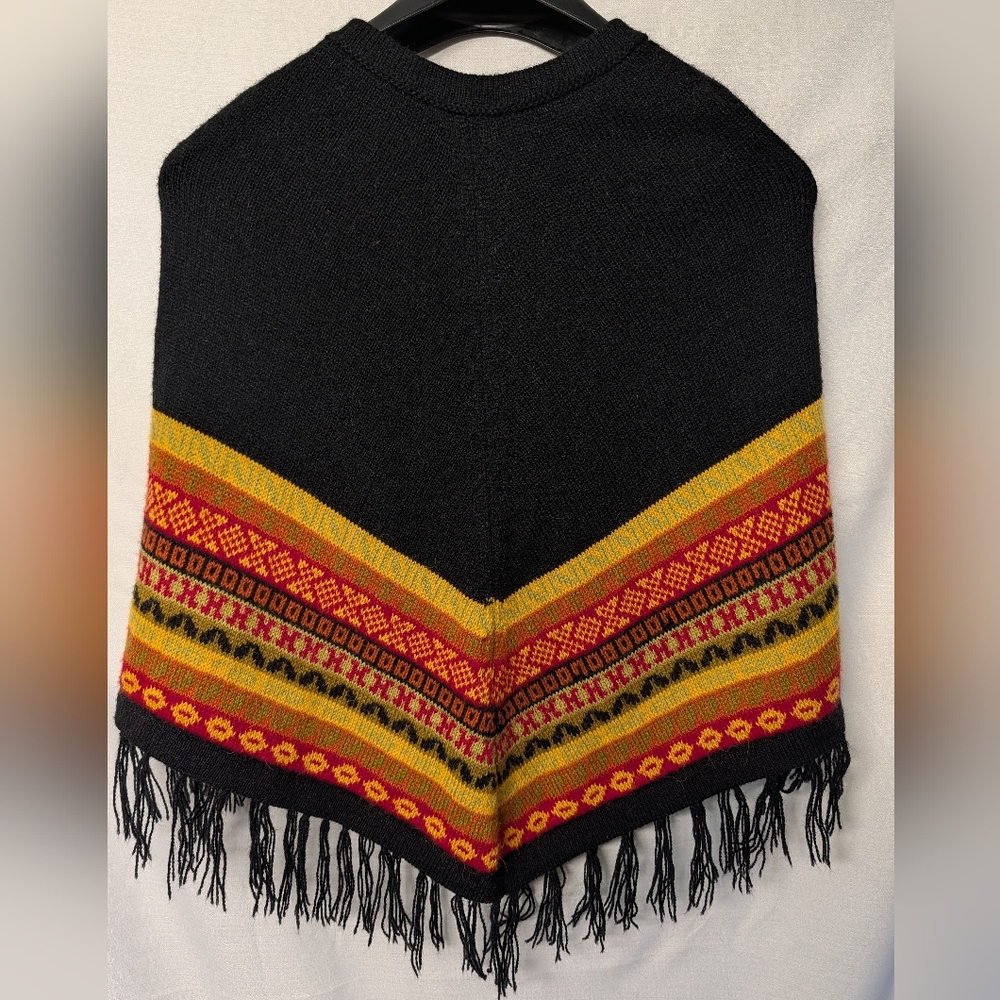 Peruvian Alpaca Black Fringe Poncho Sweater And Matching Maxi Skirt - Picture 11 of 16